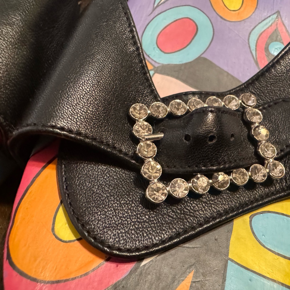 Boho Mystique Boutique Black Sandals with Vibrant Multicolor Pattern - Picture 8 of 10